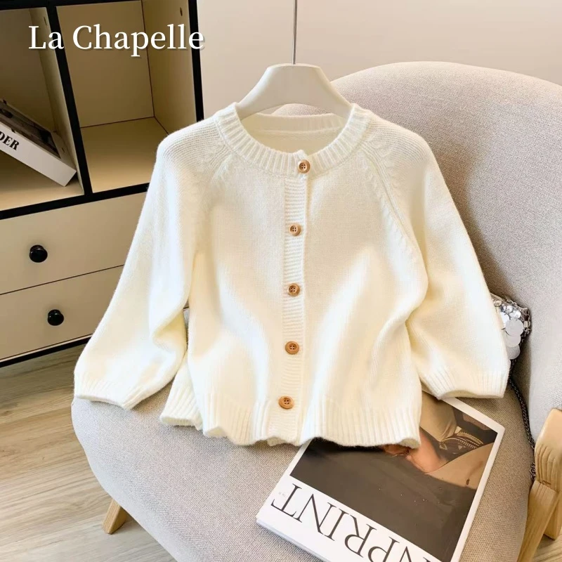 拉夏贝尔新款小香风小个子针织开衫三色圆领宽松内搭韩系上衣ins