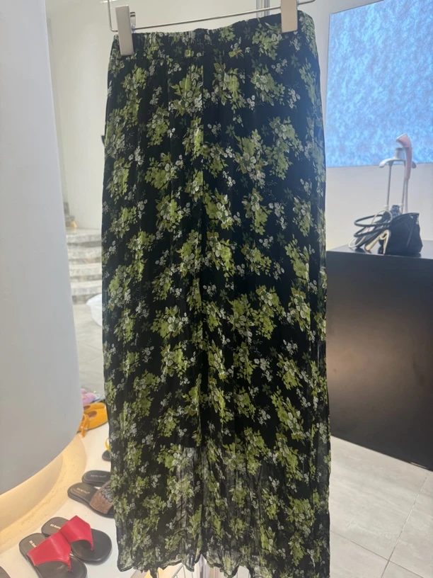 夏季新款复古高腰显瘦绿色碎花大裙摆半身裙