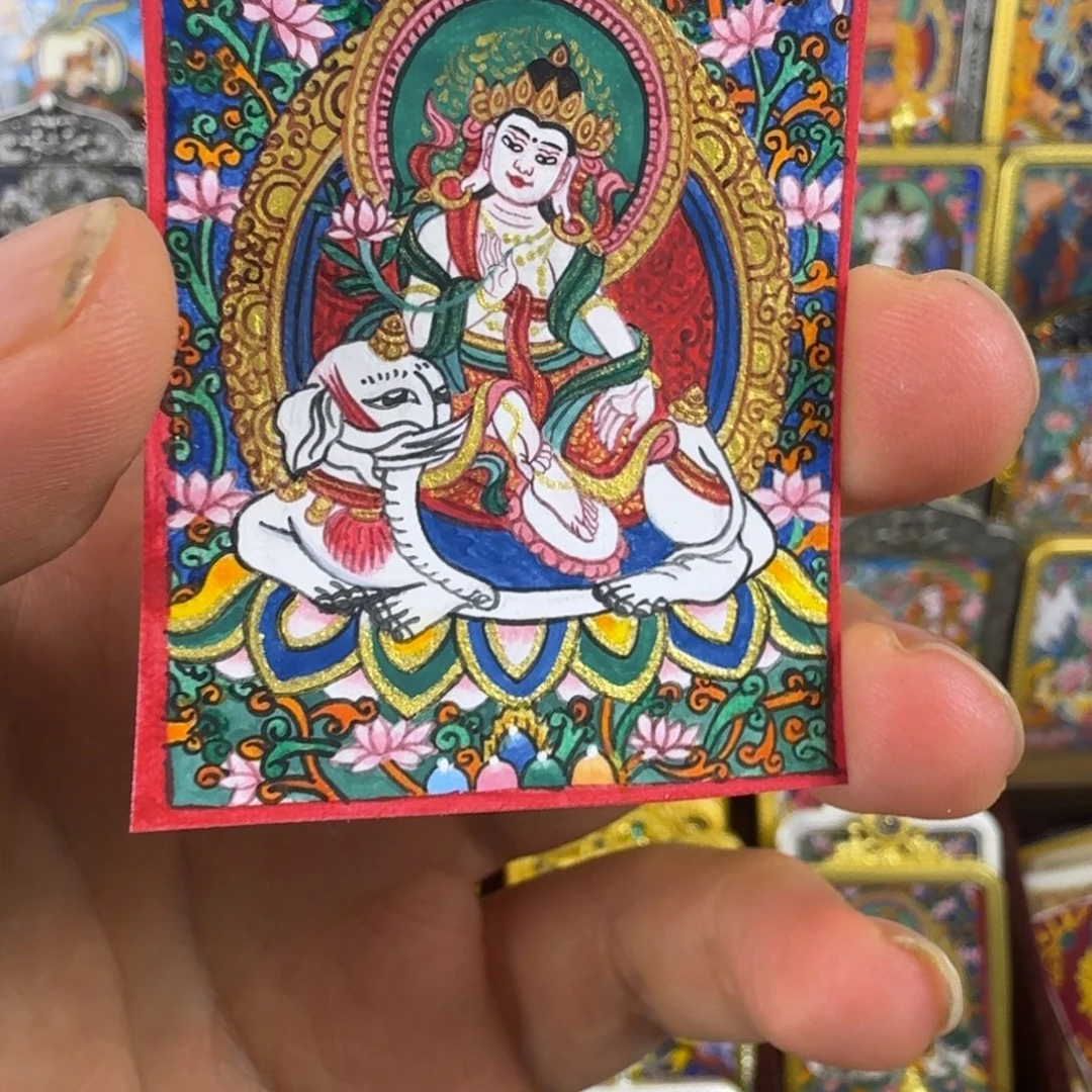 吊坠纯手绘普贤菩萨唐卡