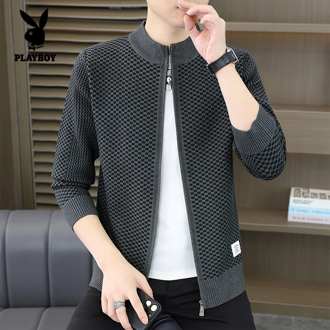 花花公子秋季新款开衫男士高档立领外套韩版修身潮流休闲帅气上衣