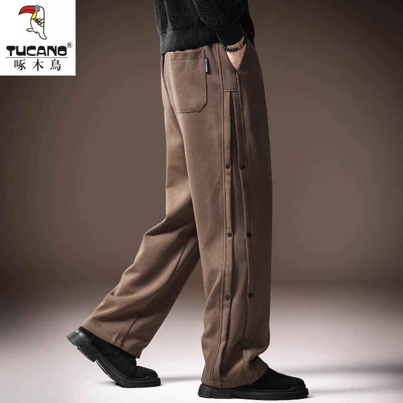 高端美式复古重磅排扣卫裤男秋季新款高街潮牌直筒宽松男士休闲裤