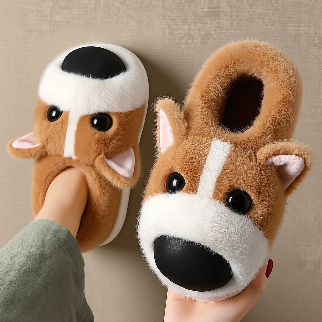 猫力柯基狗棉拖鞋男款冬季厚底保暖2025新款室内居家情侣棉鞋包跟