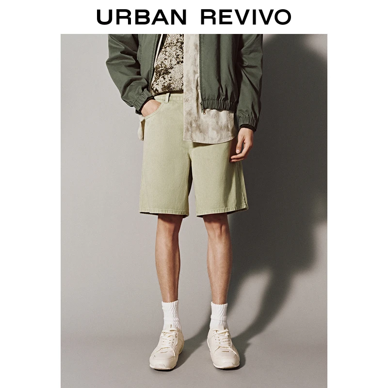 UR2025春季新款男时尚休闲百搭洗水松紧腰牛仔短裤UMM850043