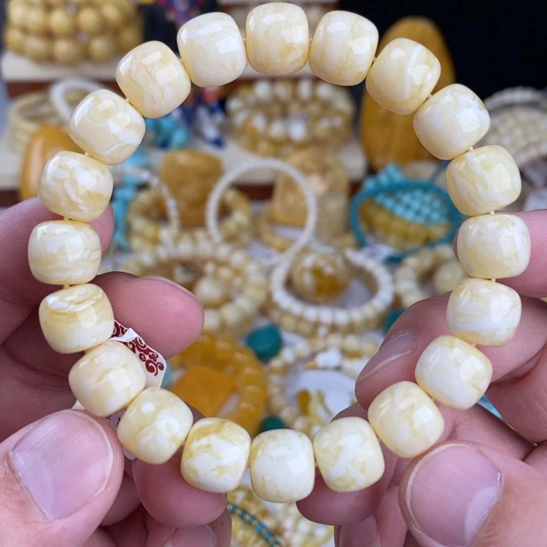 蜜蜡未镶嵌手链瓷白细纹白蜡虎皮11.8mm