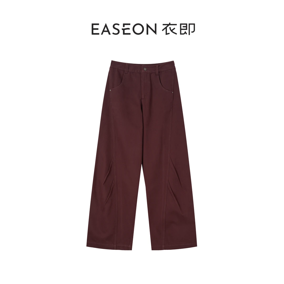 衣即「慵懒裤 」100棉高腰时尚休闲裤秋季复古宽松直筒裤YZ59NK5018