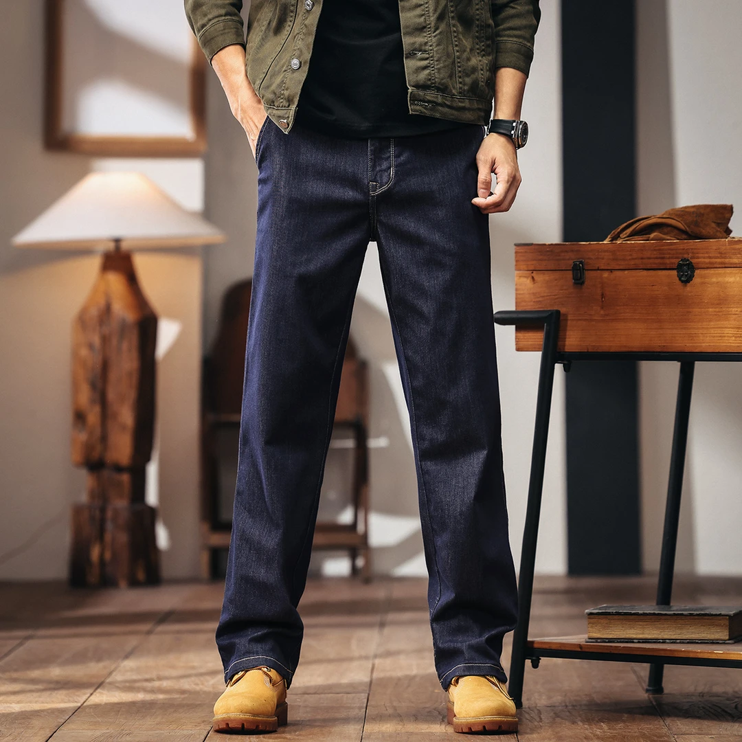 格蓝鹿美式复古丹宁蓝色男士牛仔裤潮牌春夏季直筒锥形休闲长裤子