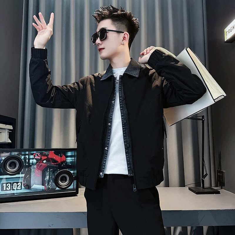 潮牌高端男装春秋季新款痞帅简约爆款夹克外套男士时尚翻领上衣服