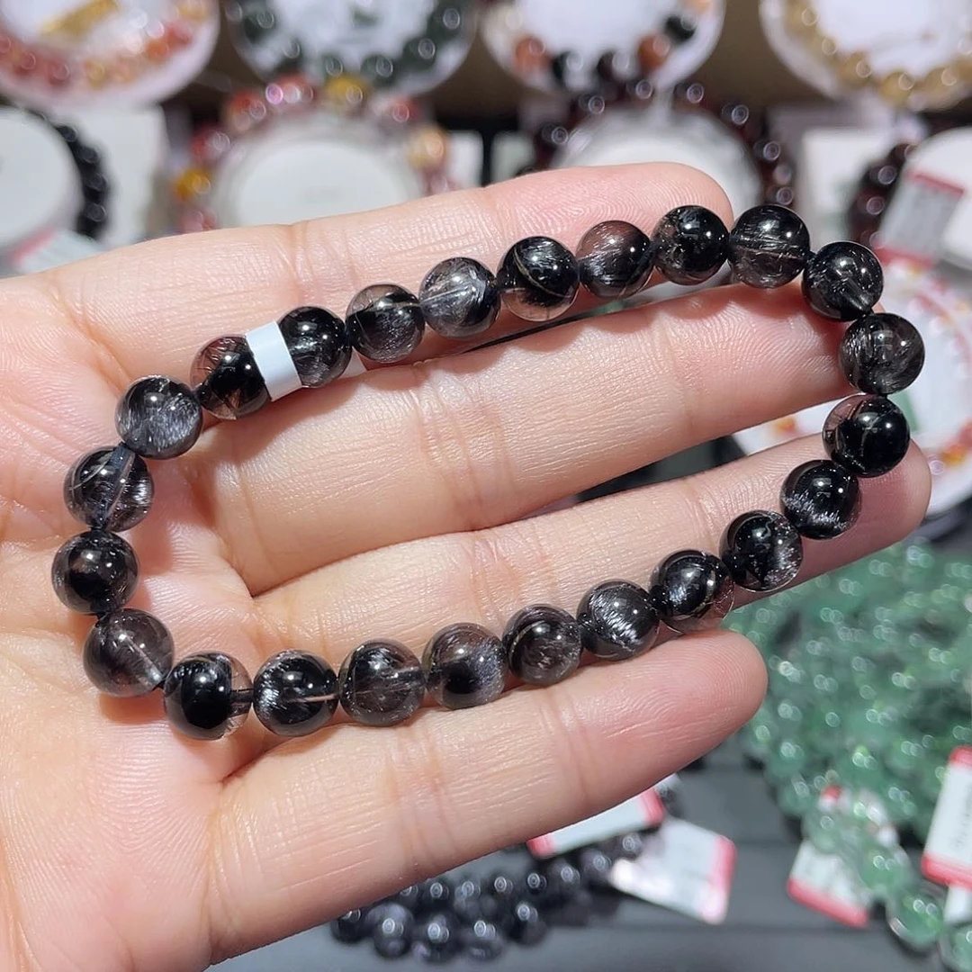 水晶手串未镶嵌黑银钛手串