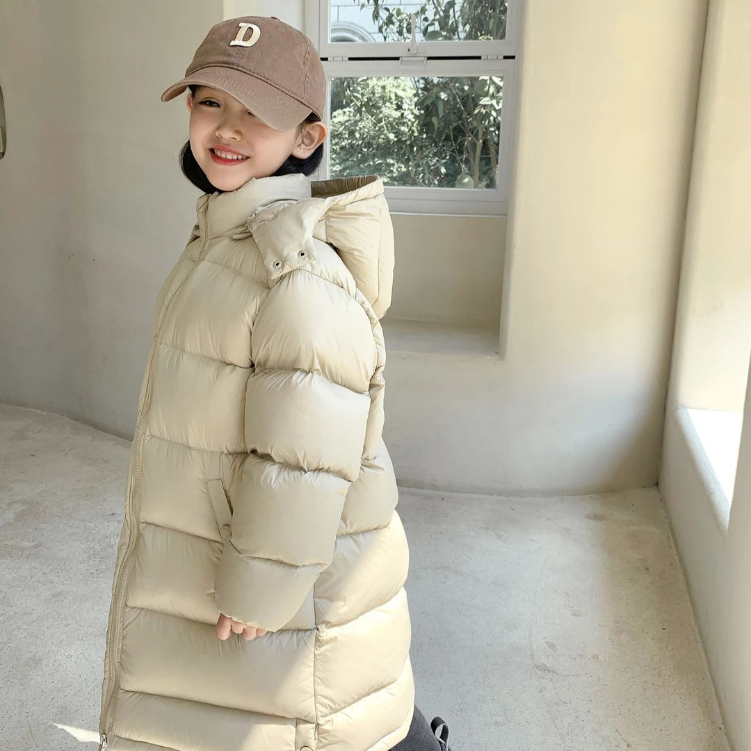 小猪班纳【断码】 宇光新款儿童中长款男女童羽绒服保暖90白鸭绒冬