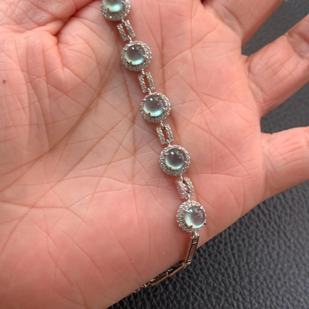 翡翠银S925镶嵌耳饰手链