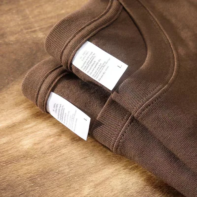 深棕色300g重磅纯棉圆领短袖T恤男女夏季宽松半袖简约风纯色上衣