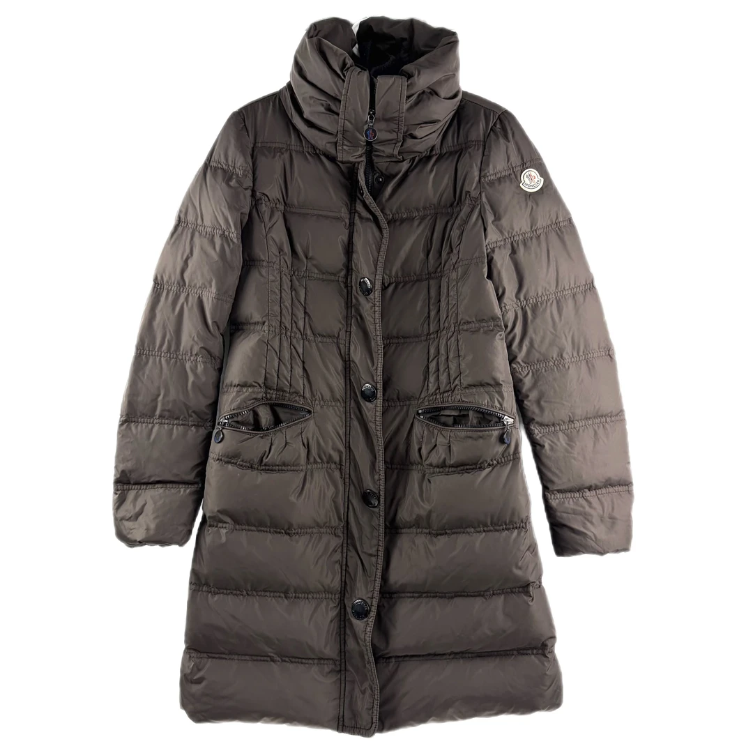 99新 MONCLER 1码  棕色长款刺绣羽绒服外套 99新 sz0471