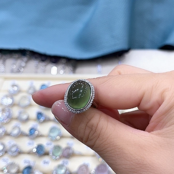 岫玉银S925镶嵌耳坠宝****饰戒指