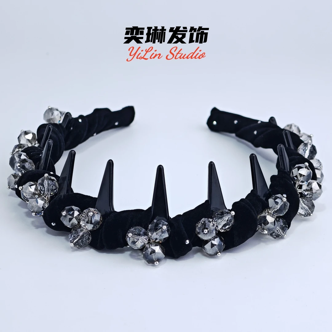 奕琳绒布满天星欧美风女原创设计齿梳发箍百搭简约手工头箍气质