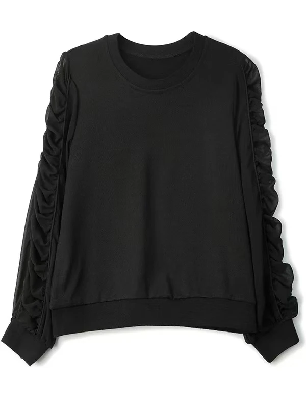 黑色长袖网纱针织衫女秋季2025新款超好看独特漂亮薄款打底衫Y04