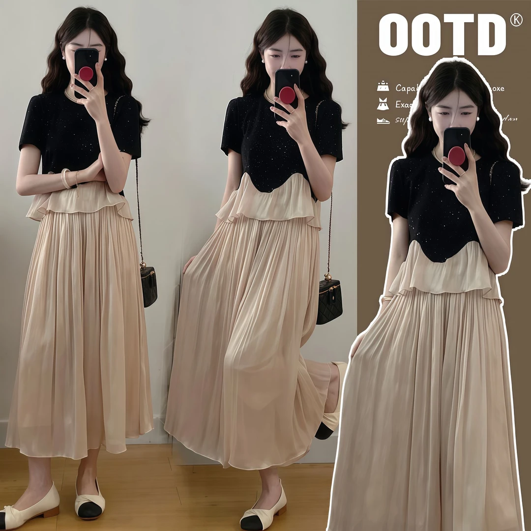 【苏安诺】孕妇装夏季法式轻奢气质高级感上衣+阔腿裤裙减龄两件套