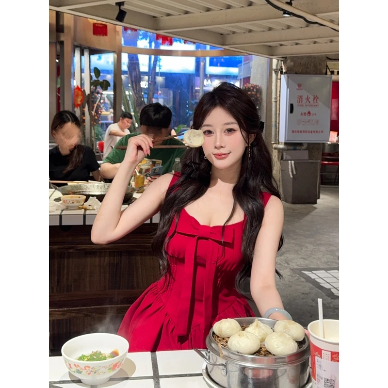 陈江铃小个子自制蝴蝶结连衣裙高级感富家千金感裙子收腰a字短裙