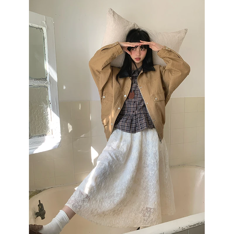 霍里德地图 "白风铃"春季梦幻松紧腰垂感纱裙a字半身裙女长款裙子