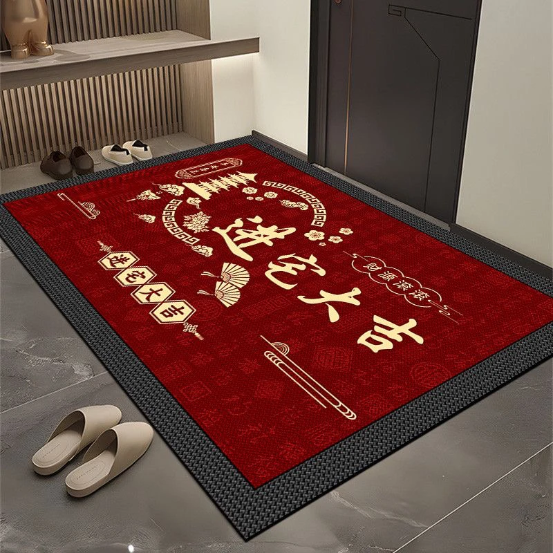 HY74-100×120红色硅藻泥入户门垫进门玄关吸水防滑耐脏除尘地毯