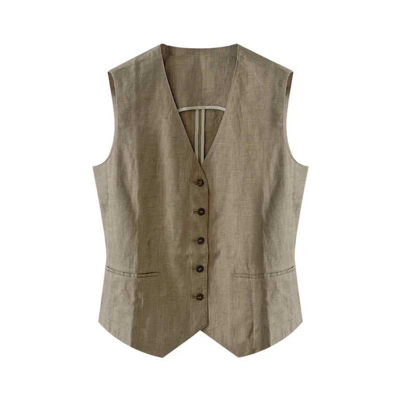 JU女士100%比利时LIBECO亚麻威尔士亲王格纹西装马甲 G1390-ML