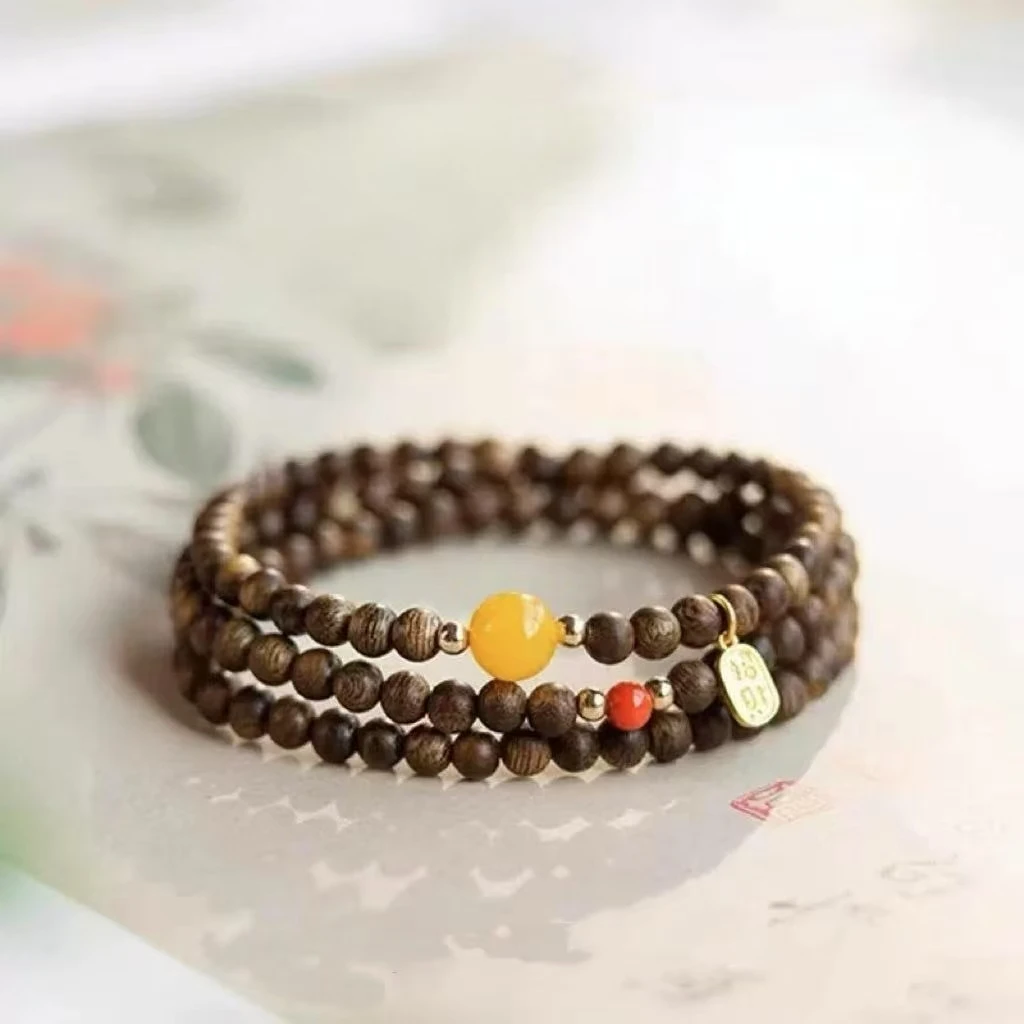 增香沉香木LAPHE 三圈叠戴温润木珠手串素净雅致日常小配饰