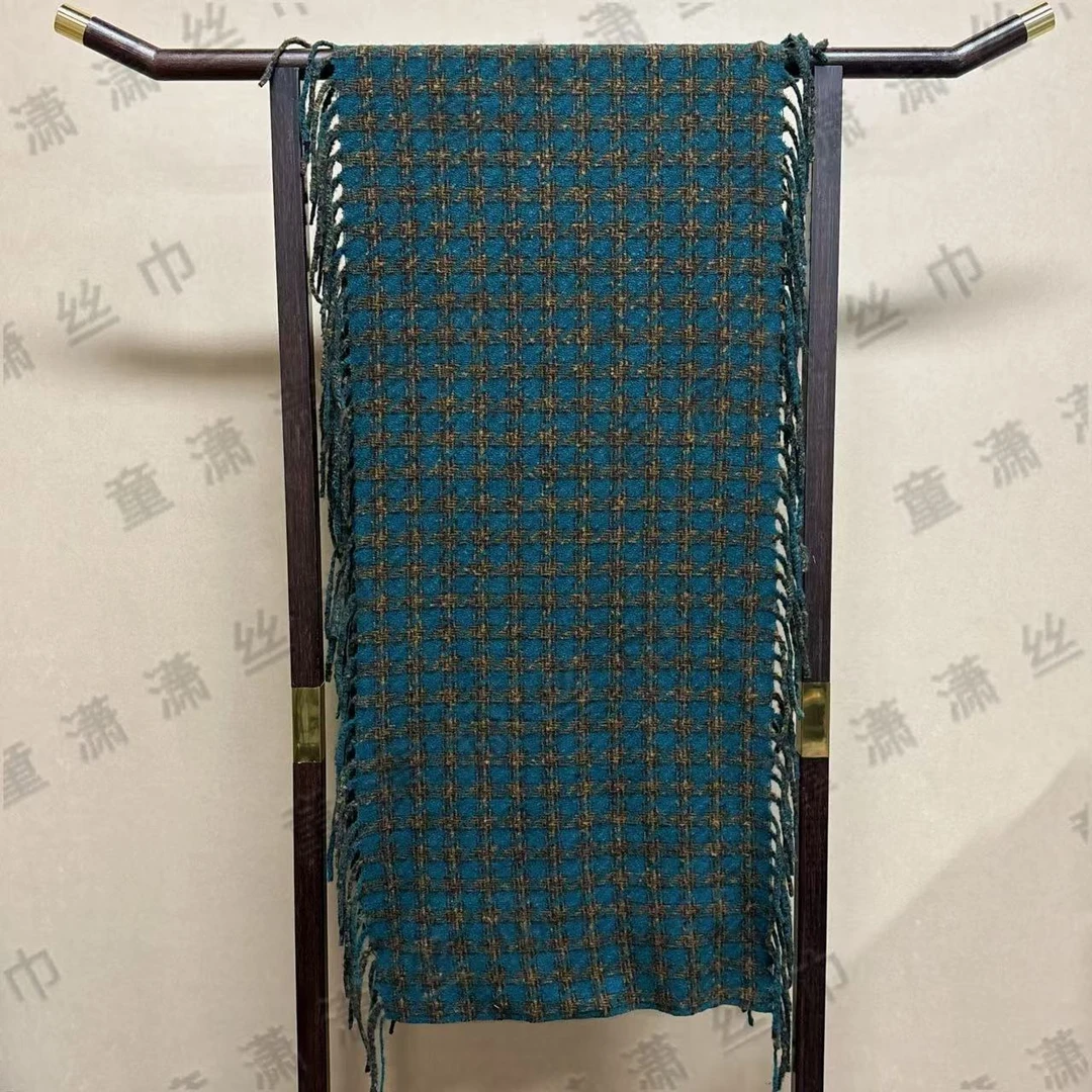 （绿棕千鸟格）新款流苏格子围巾48*190左右长巾