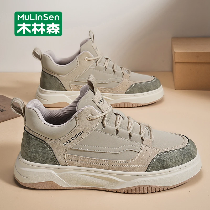 木林森板鞋男款2025新款秋季百搭厚底耐磨增高运动休闲工装潮鞋