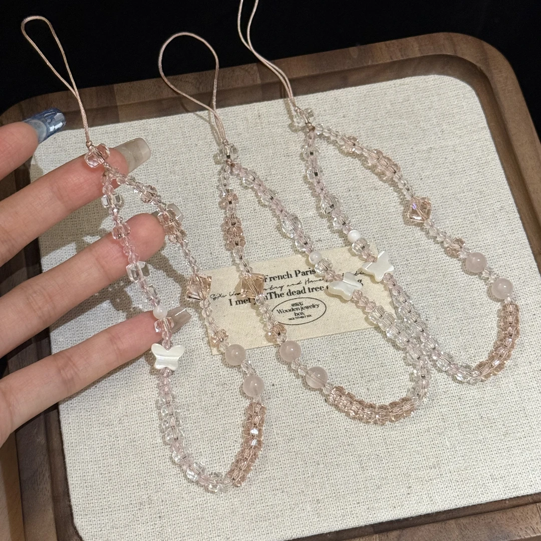 甜美蝴蝶串珠高品质水晶手机挂链