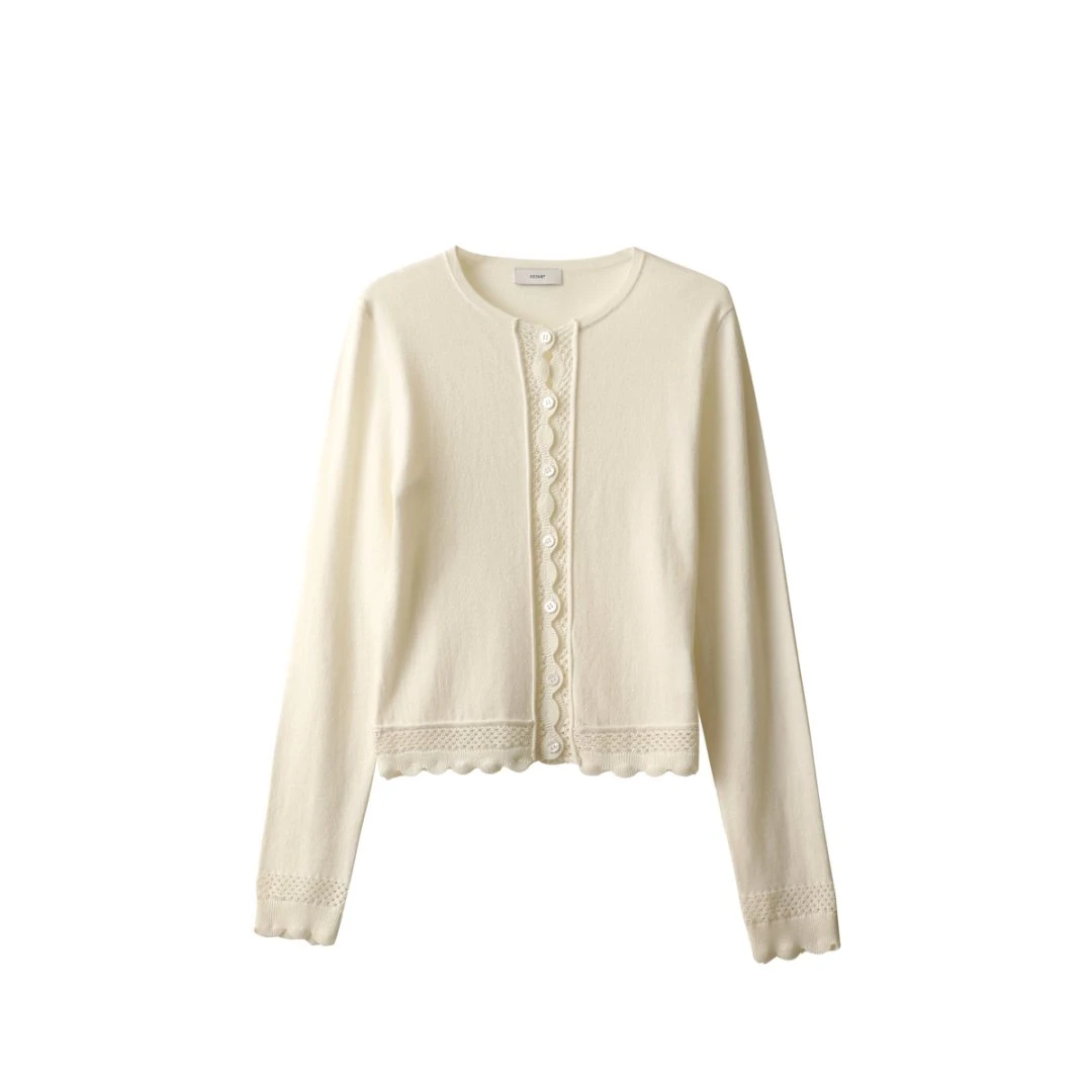 ICE DUST钩花圆领针织开衫