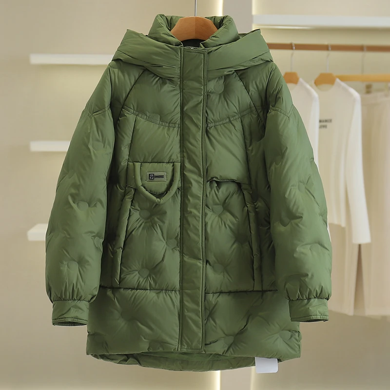 【伍莎-自营】中长款立领连帽纯色加厚羽绒服#YXY48H014