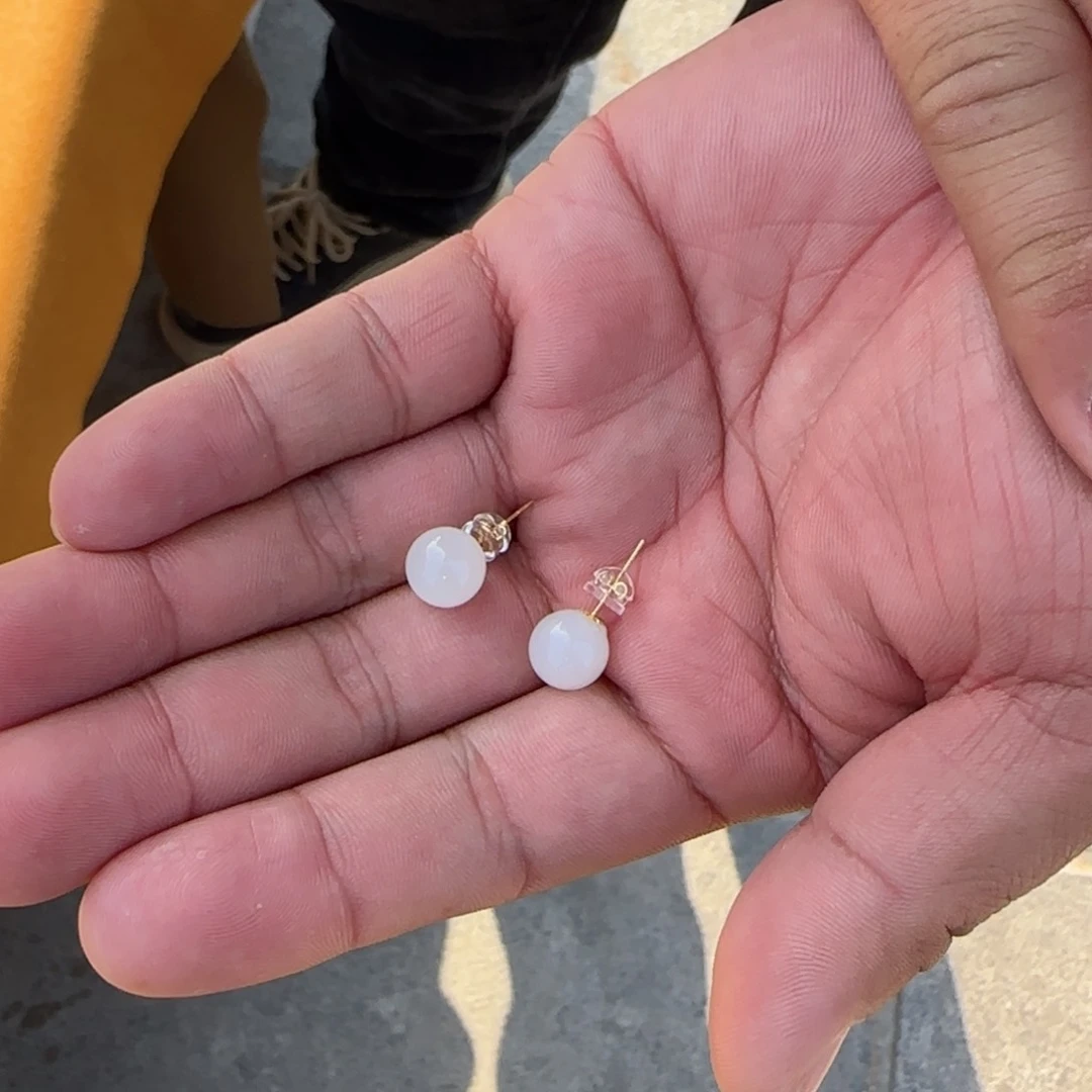 和田玉耳饰18K金镶嵌