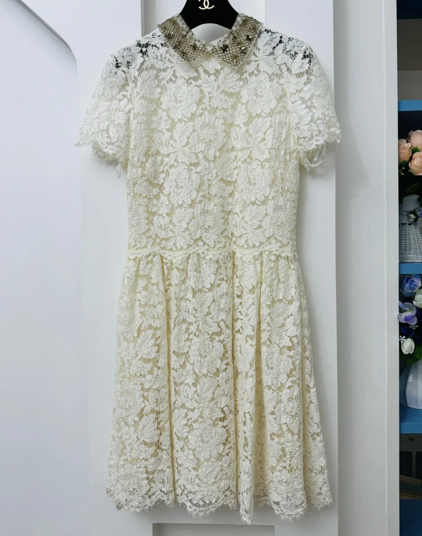 99新 Valentino/华伦天奴 Valentino米色印花连衣裙42码/E50052