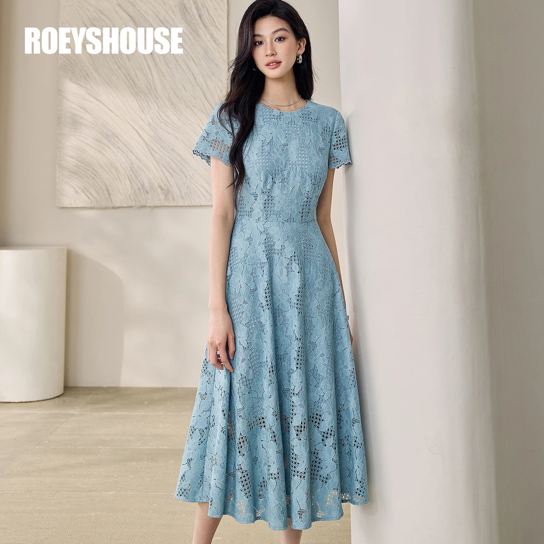 【RH】罗衣轻熟镂空连衣裙2025夏季新款显瘦大摆通勤气质裙子12506