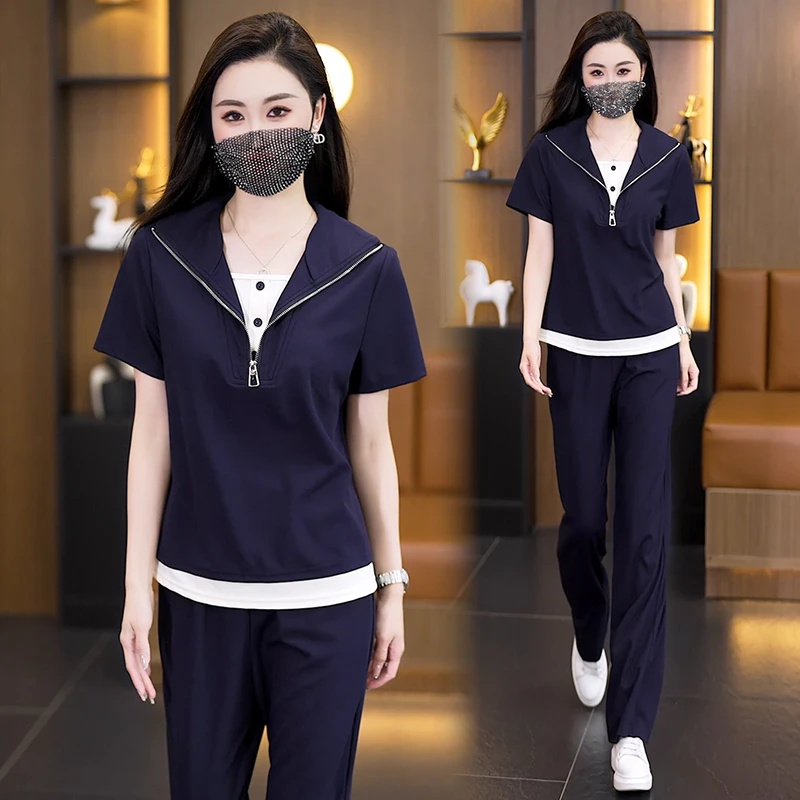 大码洋气休闲运动服套装女2025夏季新款短袖时尚休闲两件套潮