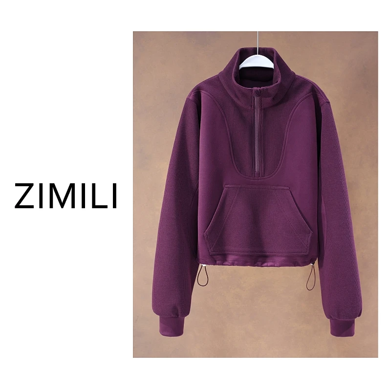 【亮哥欧货女装】冬季麂皮绒加厚《油紫色》弹力双面卫衣26901