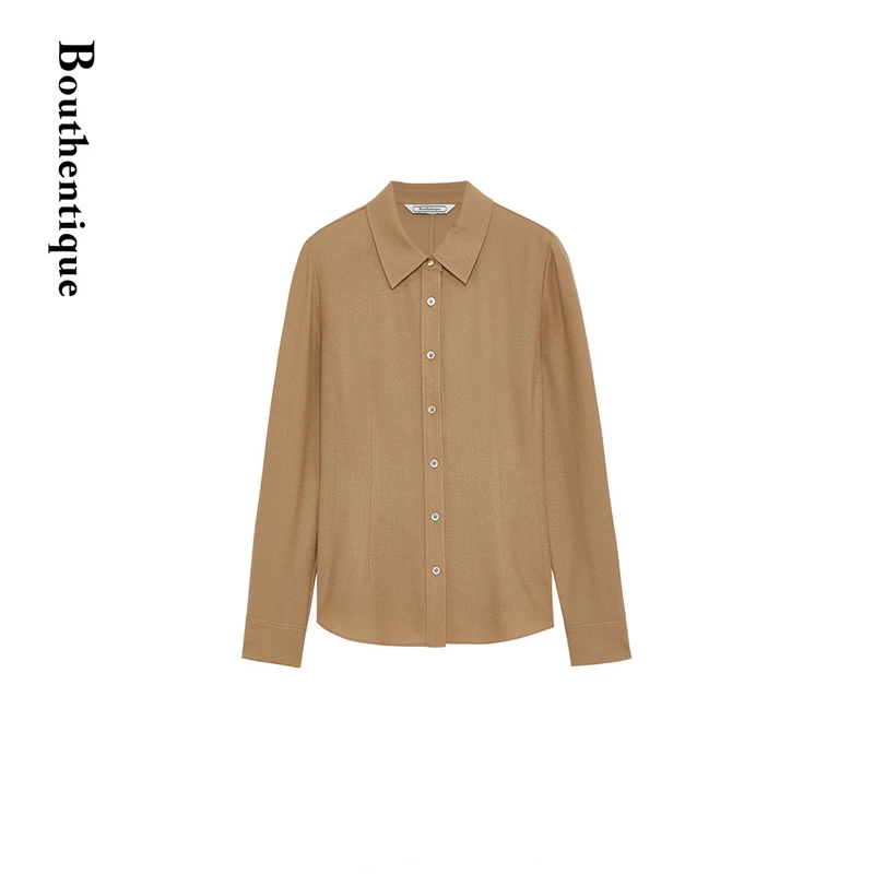 Bouthentique丝光剥鳞收腰长袖衬衣223411N2M12