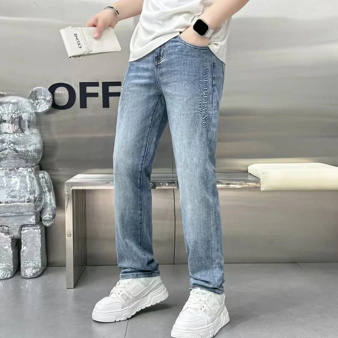 春秋季男士织带边弹力休闲牛仔裤6686