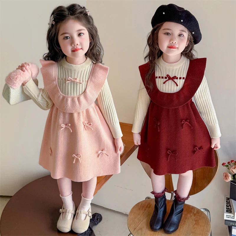 儿童秋冬季新款针织外套女童可爱毛衣裙宝宝秋装公主连衣裙小香风
