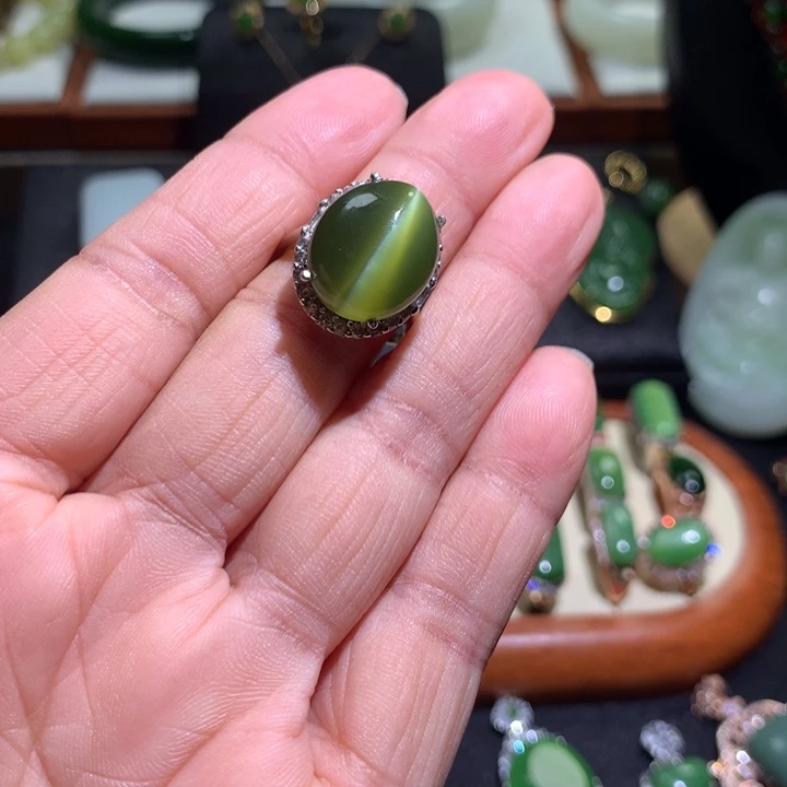 和田玉戒指银S925镶嵌