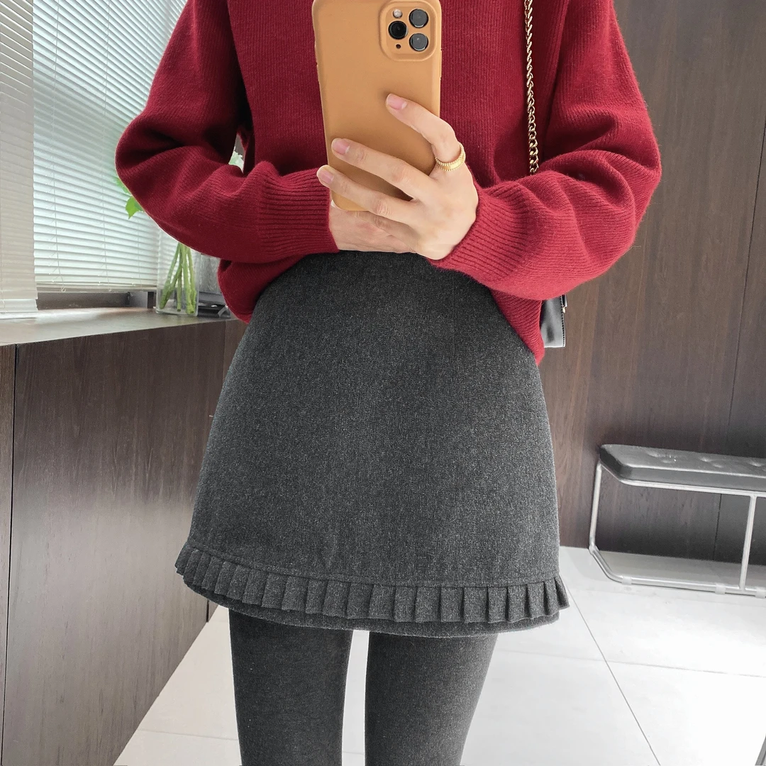 IMFLY金小金自制女装 短裙DYQ815冬季韩系花边毛呢半身裙