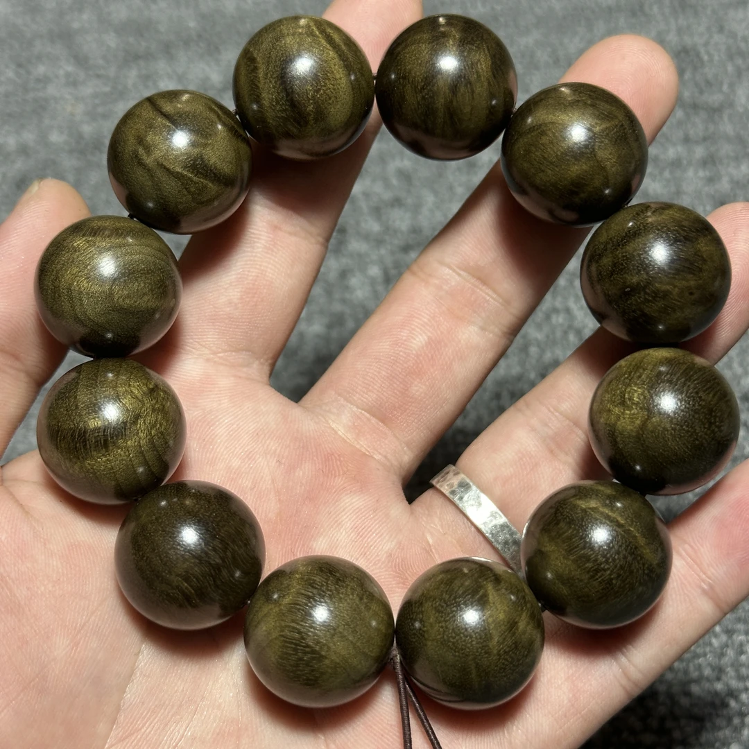 阴沉金丝楠20mm/12颗碳化老料影子波文玩手串