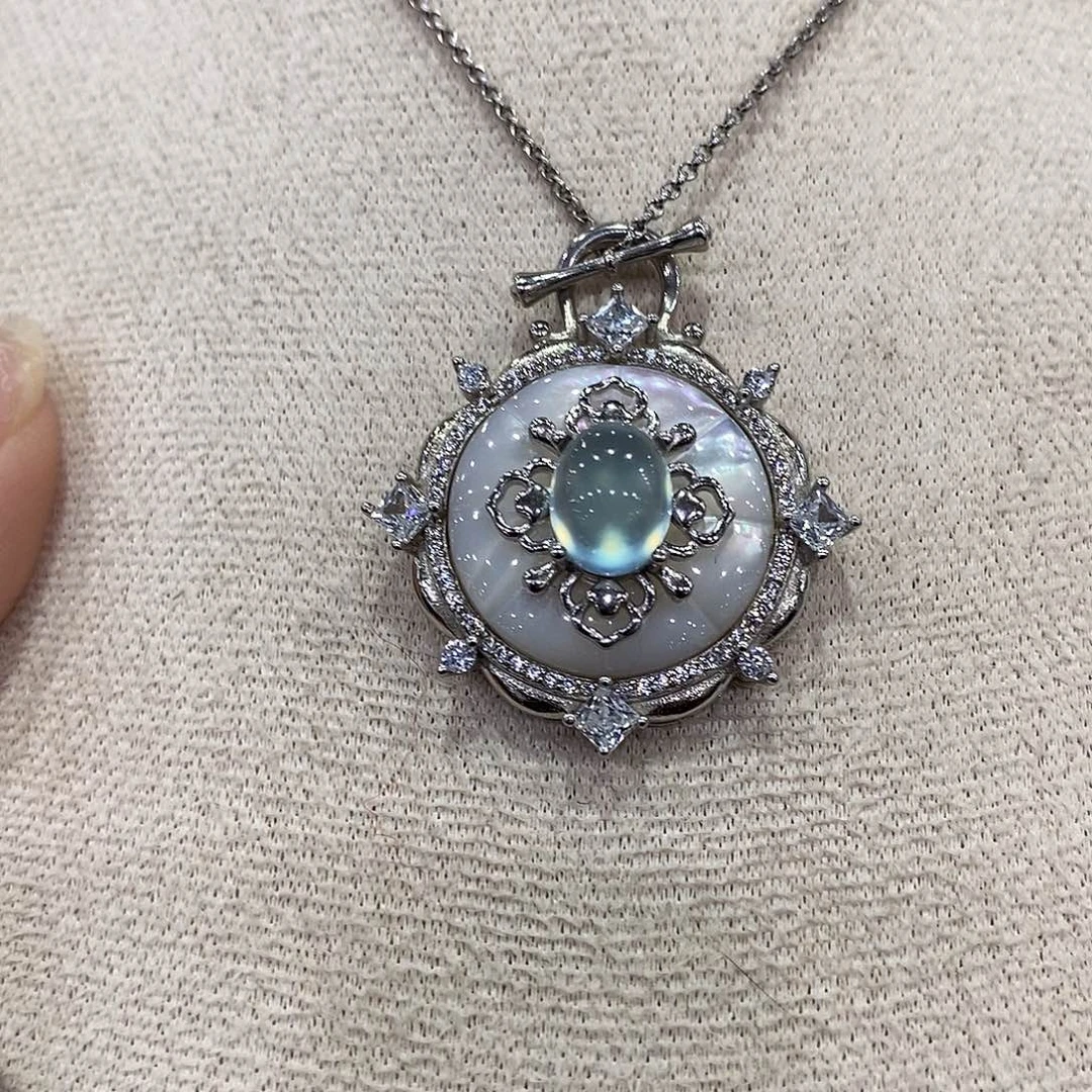 蛇纹石玉银S925镶嵌颈饰