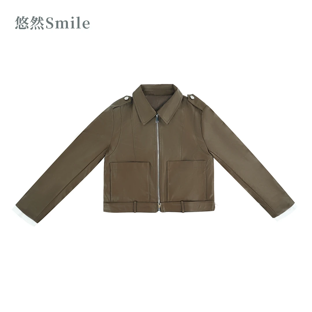 悠然Smile 短款时尚气质设计师皮衣PU皮