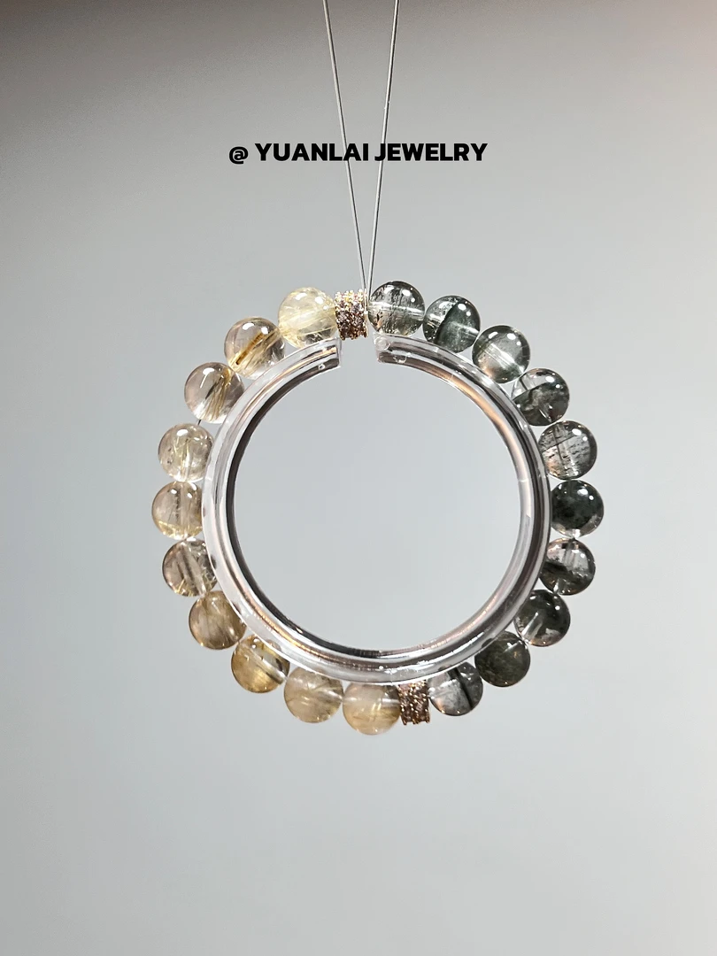 【金山绿水】9mm收藏级金发晶✖️8mm绿幽灵 半山半水