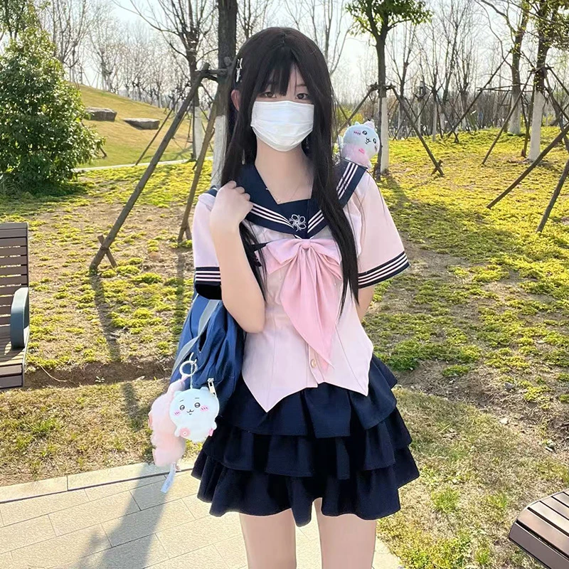 川屿海jk制服原创正版夏季收腰短袖水手服舒芙蕾粉色套装草莓芝士