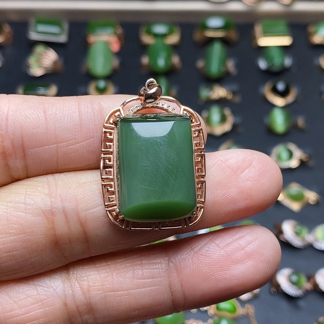 和田玉（碧玉）吊坠银S925镶嵌