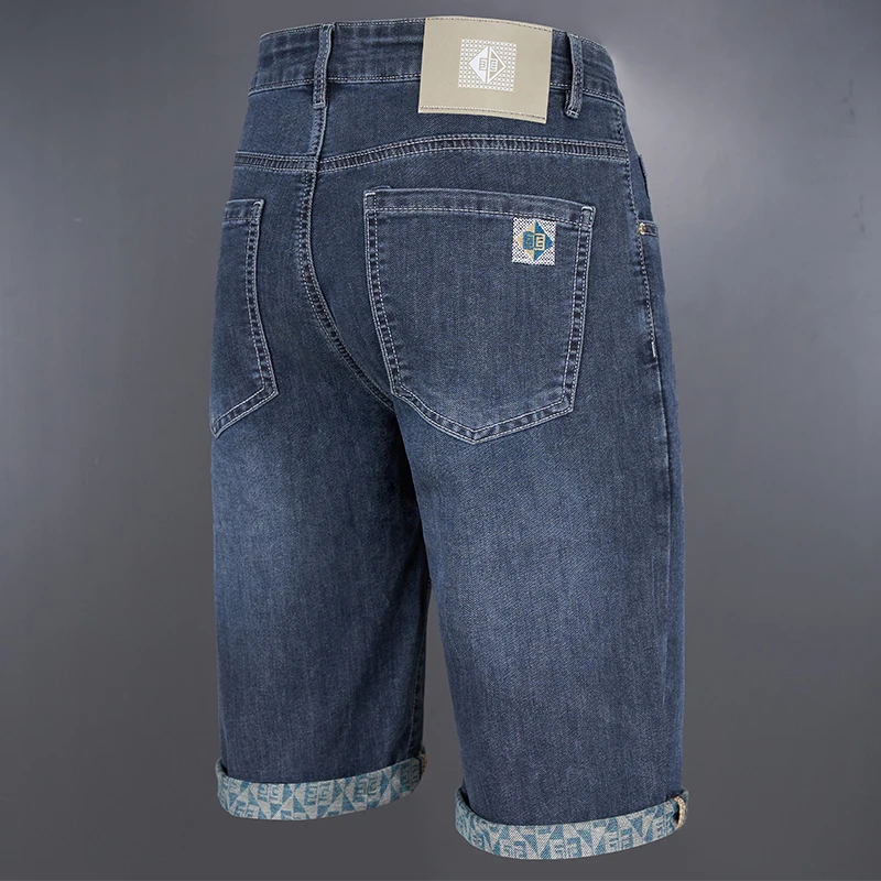 夏季弹力轻薄五分牛仔短裤男款宽松大码高腰男士薄款5分牛仔中裤
