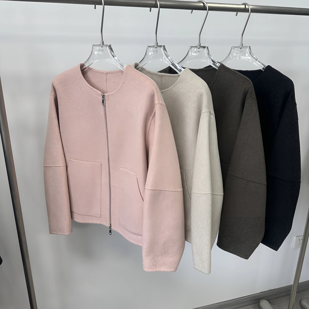 【浥尘女装】秋季上新 双面呢短款 长袖运动针织时尚宽松纯色圆领