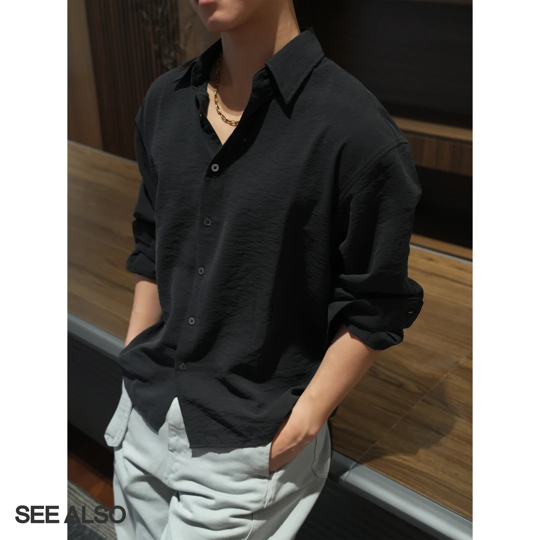 SEE ALSO25SS桑蚕丝褶皱肌理『干丝衬衫』210支17姆米生态染色SA081