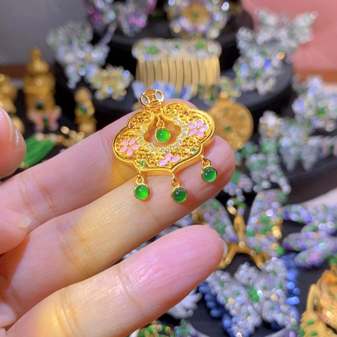 吊坠(不含链)银S925镶嵌翡翠